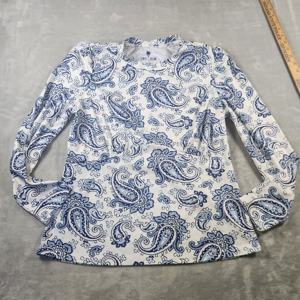 Tenth & Ocean UPF 50 Sun Protection Top Paisley Large Blue White Beach